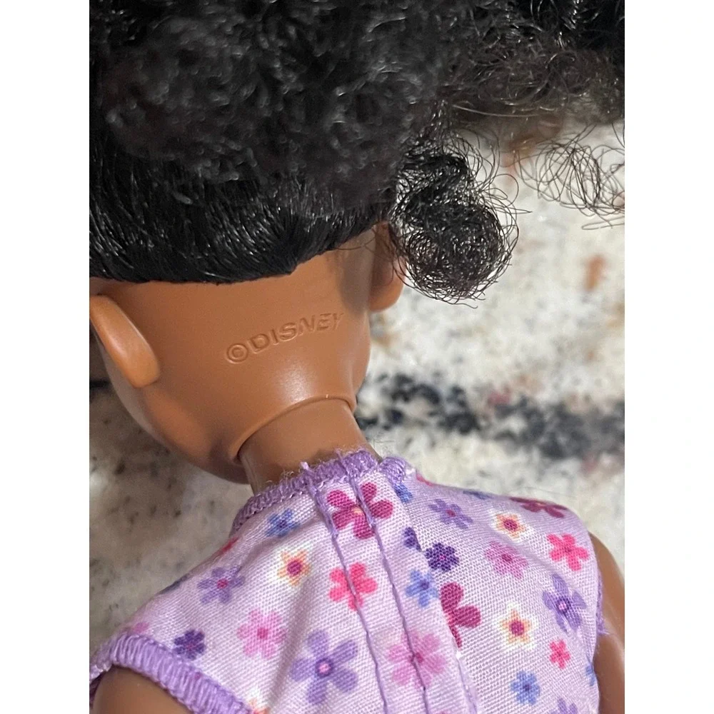 Disney Doll Black Curly Hair Brown Eyes Articulated Floral Top Purple Pants